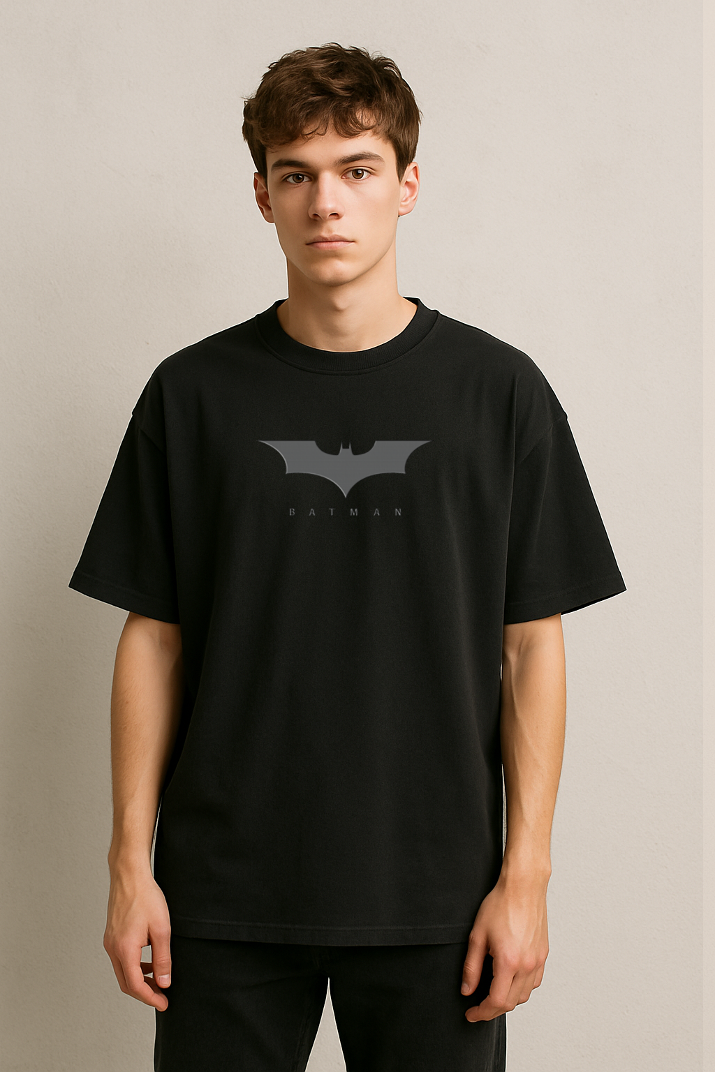 Oversized Batman Logo T-Shirt – Premium French Terry Cotton | Minimalist Superhero Streetwear