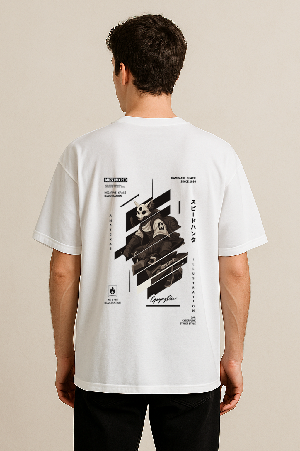 "Cyberpunk Rider" Oversized T-Shirt – French Terry Cotton, Streetwear Graphic