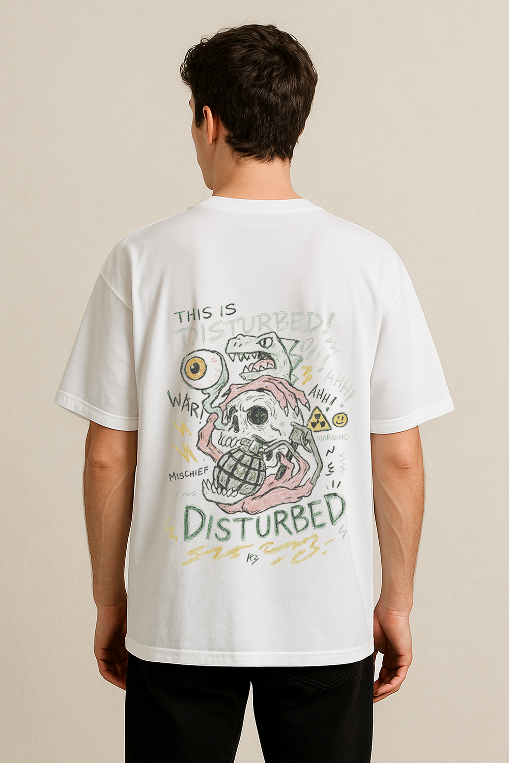 Disturbed Bomb Streetwear Tee – Oversized Fit, French Terry Cotton