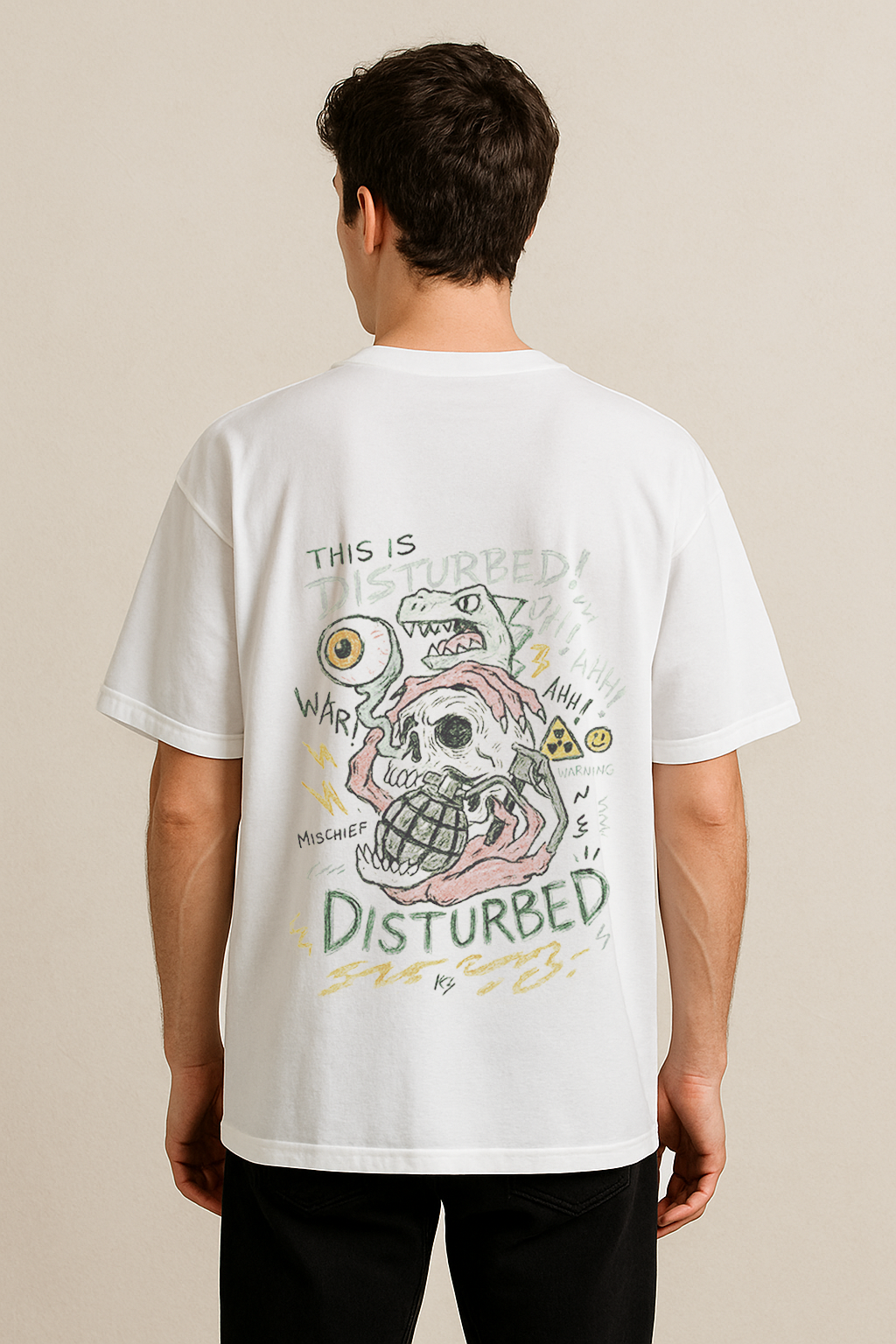 Disturbed Bomb Streetwear Tee – Oversized Fit, French Terry Cotton