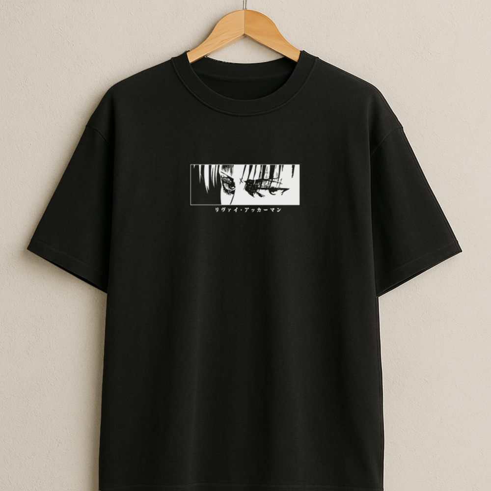 Premium Black Oversized T-Shirt – Anime Eye Graphic | French Terry Cotton | Unisex Streetwear