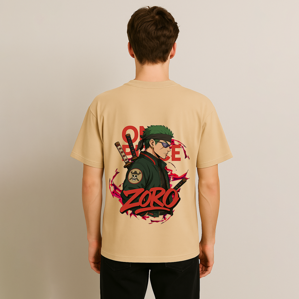 Oversized Zoro Anime T-Shirt – French Terry Cotton | One Piece Streetwear by Trisoul